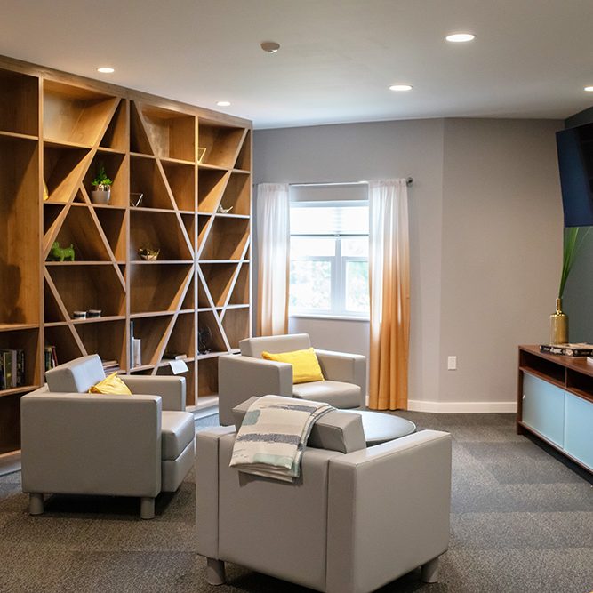 Shelves in common room